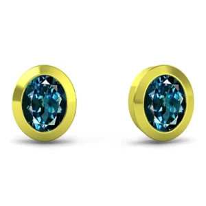 Thick Bezel Set London Blue Topaz Panchdhatu Stud Earrings (E5)