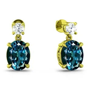 Halo Pave Set London Blue Topaz Panchdhatu Diamond Drop Earrings (E8)