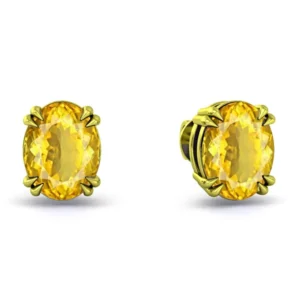 Double Prong Set Citrine Panchdhatu Stud Earrings (E2)