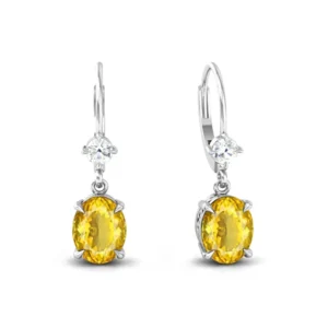 Single Diamond Citrine Sterling Silver Drop Earrings (E12)
