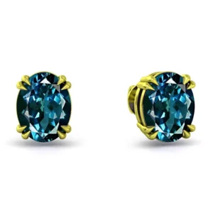 Double Prong Set London Blue Topaz Panchdhatu Stud Earrings (E2)